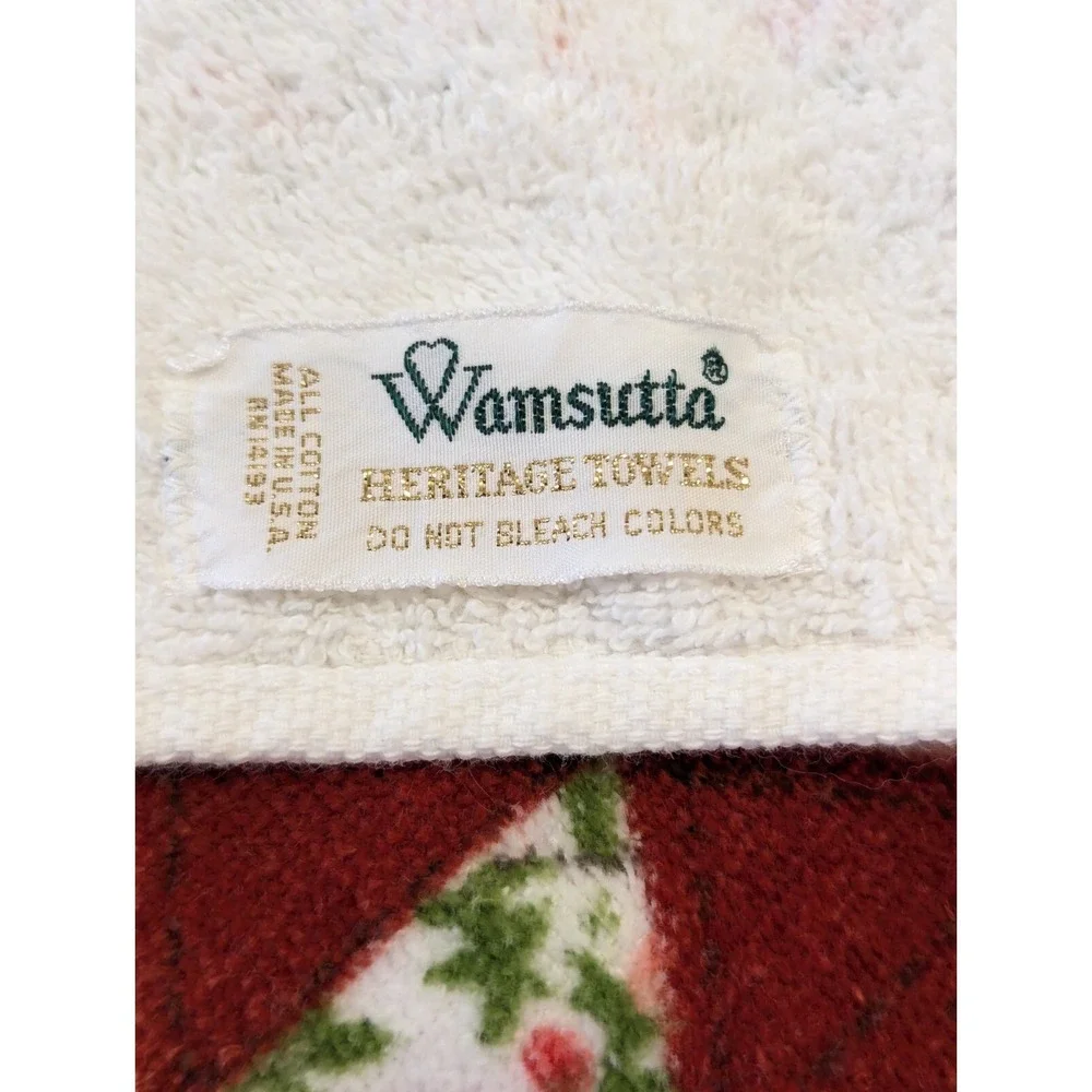 Vintage 80s Wamsutta Heritage Cotton Bath Towel w/Basket Quilt Floral Fringe
